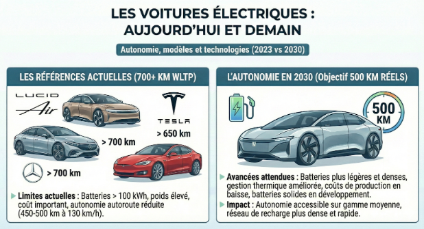 Modèles de voitures électriques offrant la meilleure autonomie et évolution attendue d’ici 2030