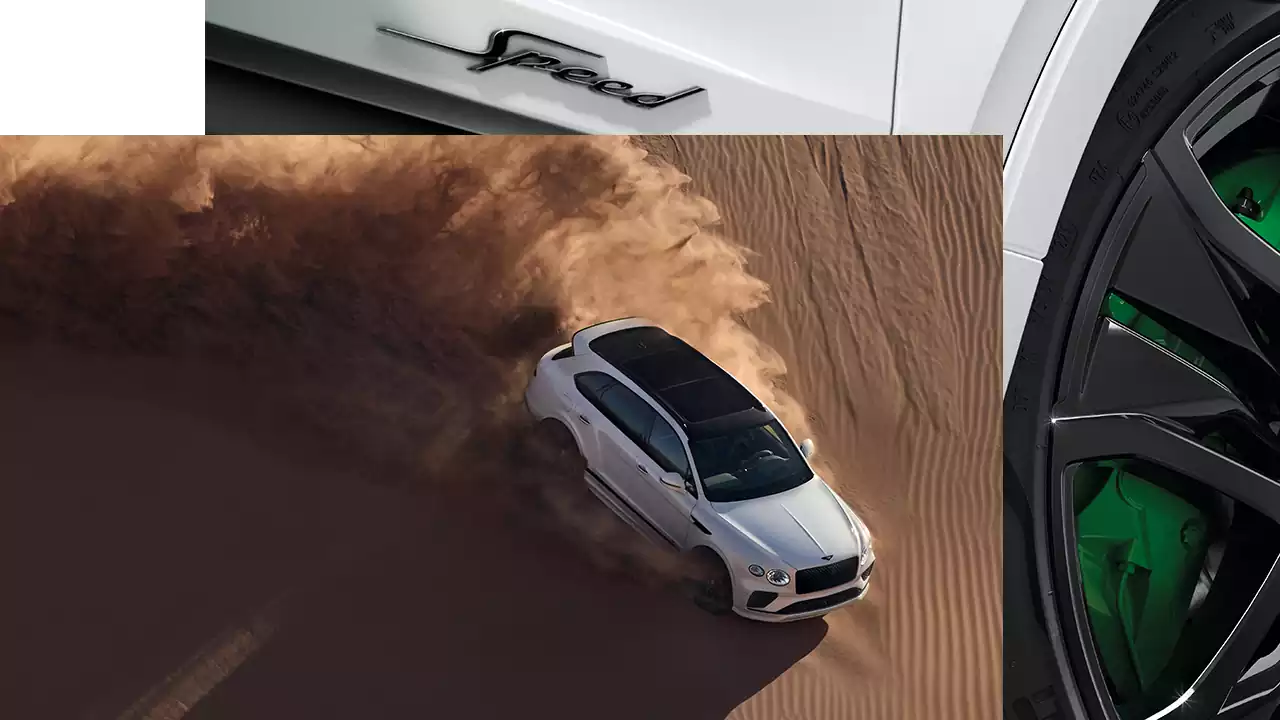 Plan roulant de la Bentayga Speed dans les dunes