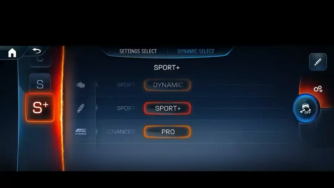 ecran Dynamic select de la AMG A45S