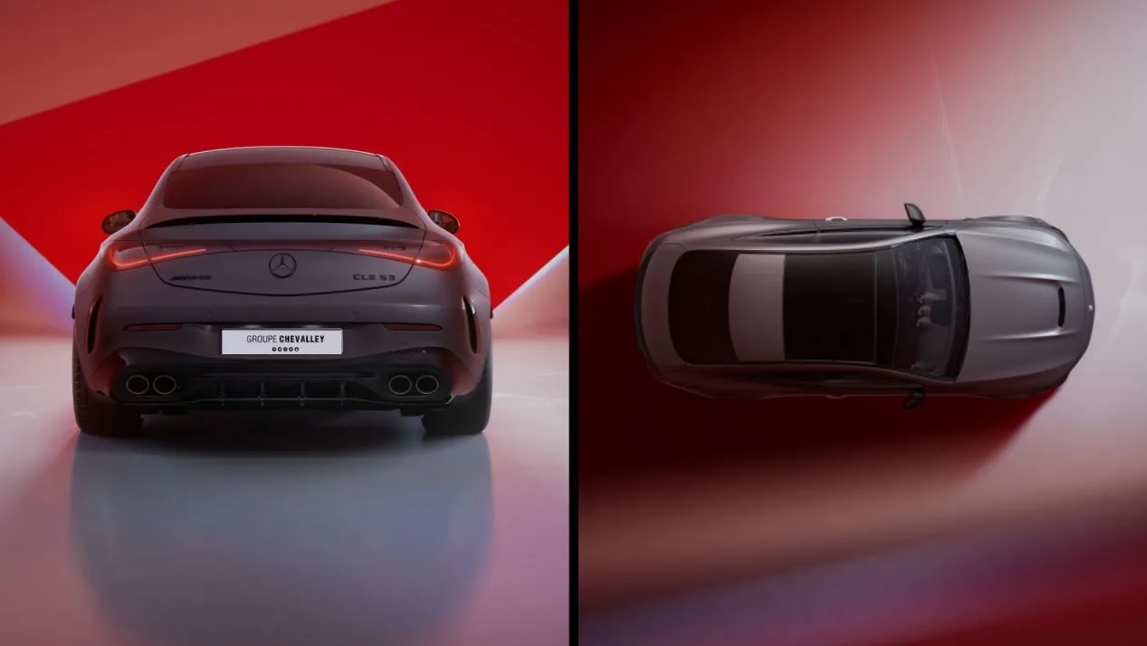 Vue arriere et dessus de le Mercedes-AMG CLE 53 Coupé au Groupe Chevalley