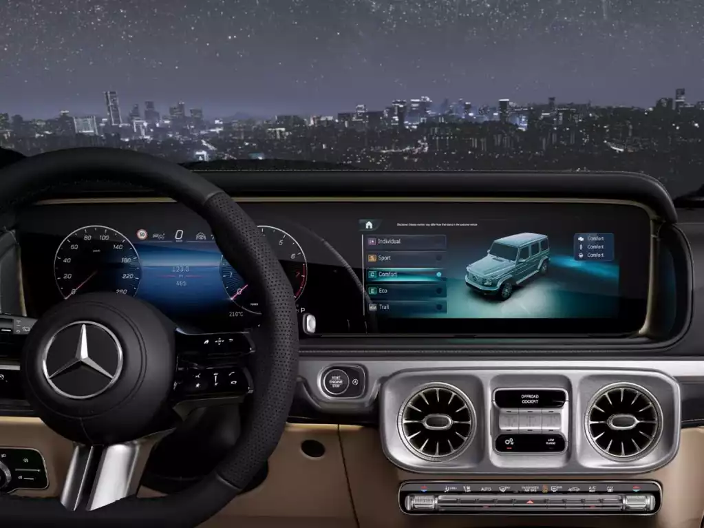 vue de l'écran tout-terrain de la Mercedes-Benz G 500 du Groupe Chevalley en Suisse