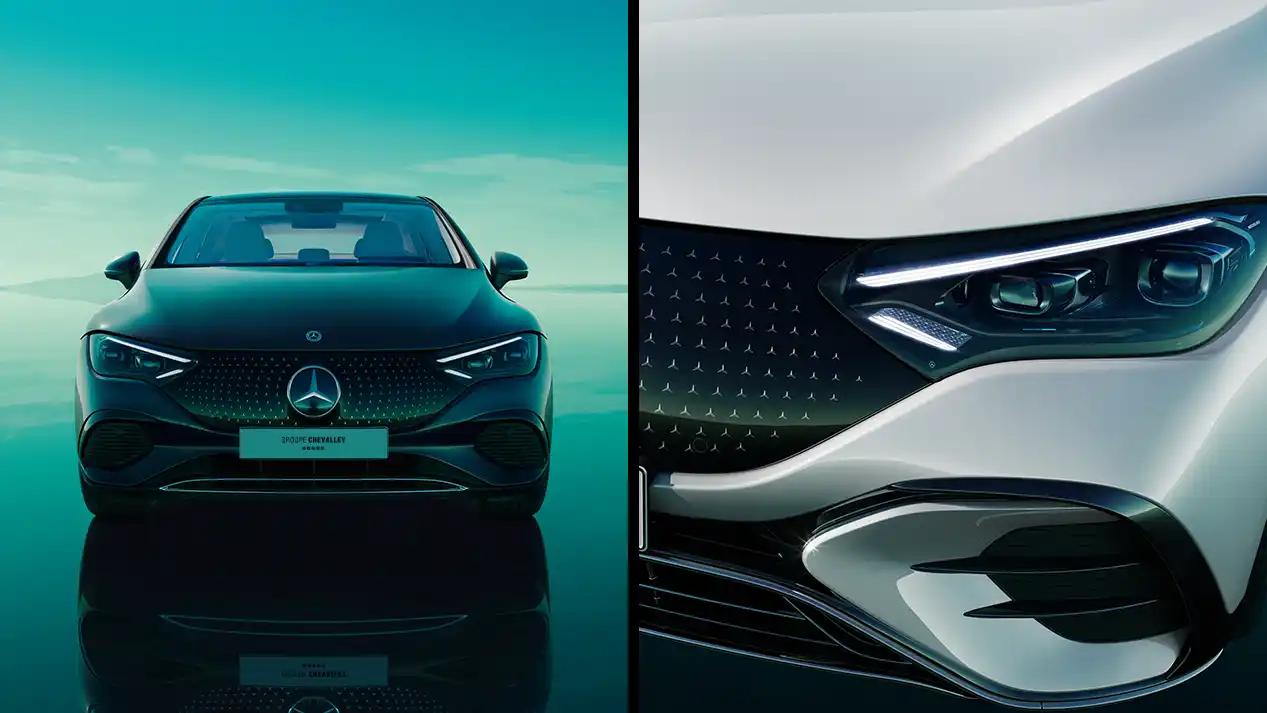 détail de la face avant du Mercedes-Benz EQE Berline Groupe Chevalley