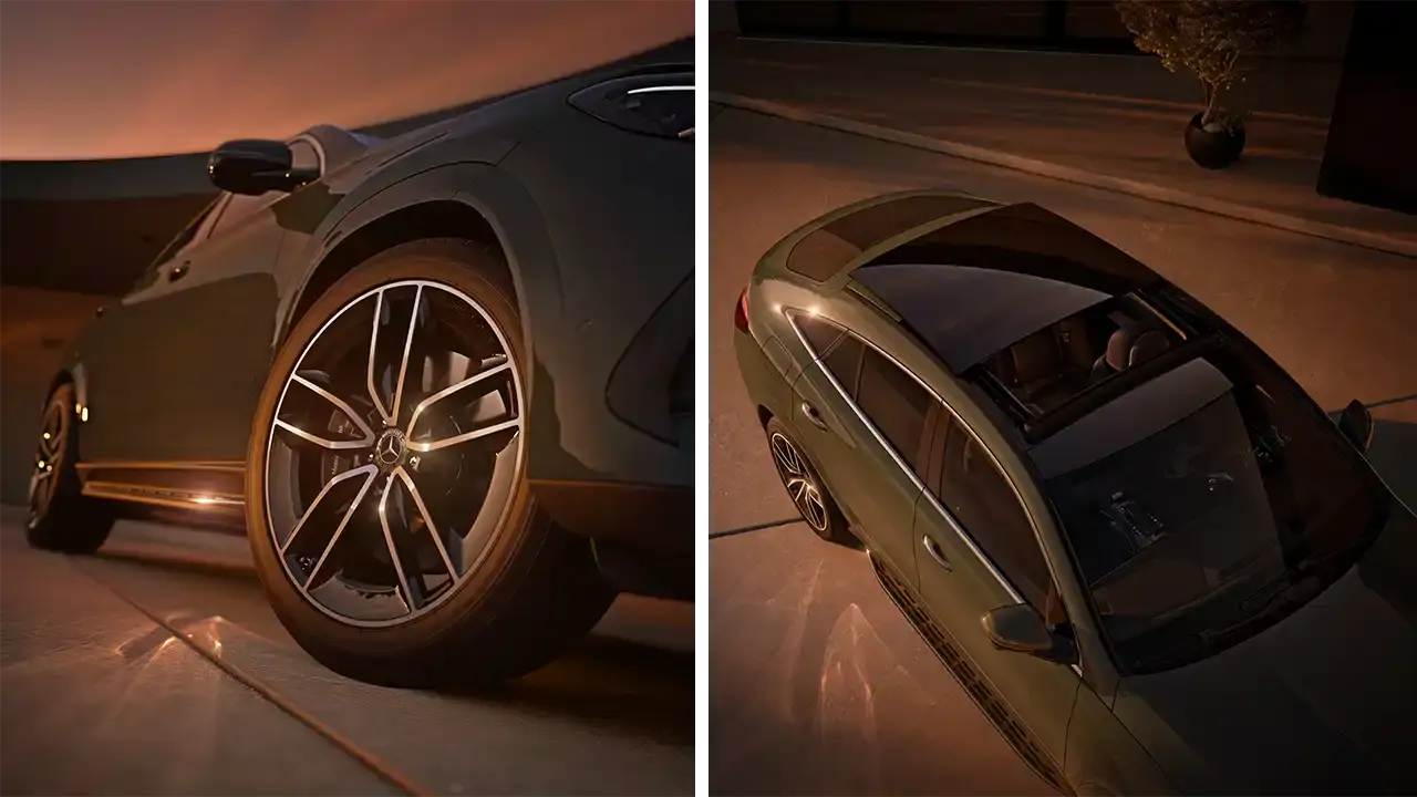 détail des roues et toit panoramique du Mercedes GLE Coupé my2026 Groupe Chevalley