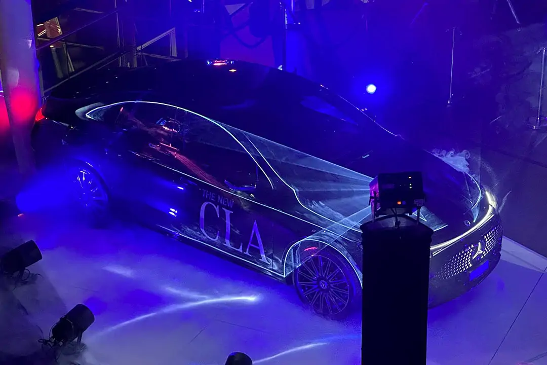 Présentation de la Mercedes CLA électrique au garage de la Marbrerie