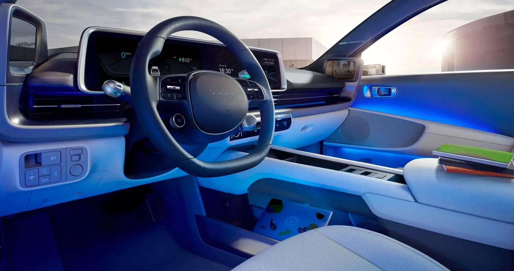 Vue intérieur de la Hyundai ioniq 6 dans votre garage Grimm Centre à Genève