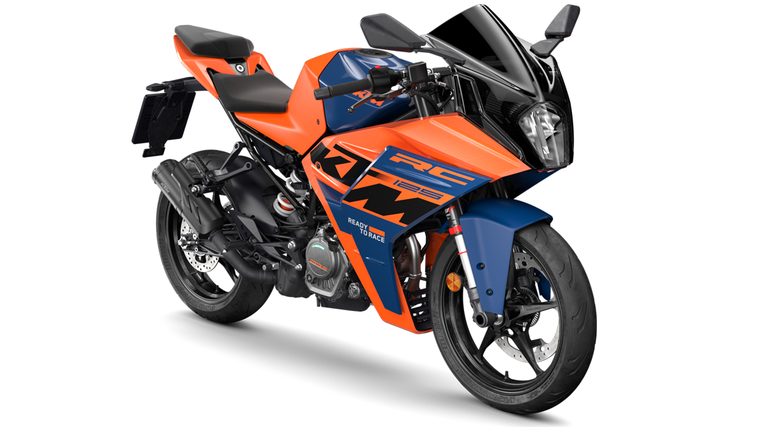 Vue latérale de la KTM RC 125 2024 sur fond sombre