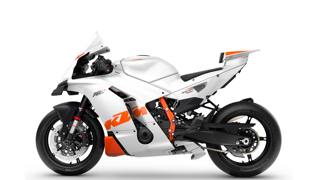 Profil latéral de la KTM 990 RC R Track 2026 sur piste