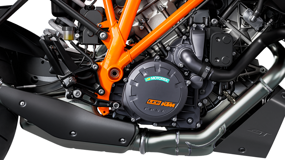 Détail du moteur LC8 de la KTM 1290 Super Duke GT 2024