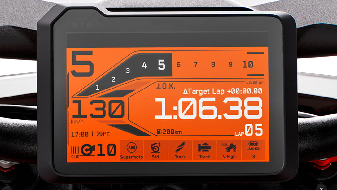 Profil dynamique de la KTM 1390 Super Duke R 2026 en action