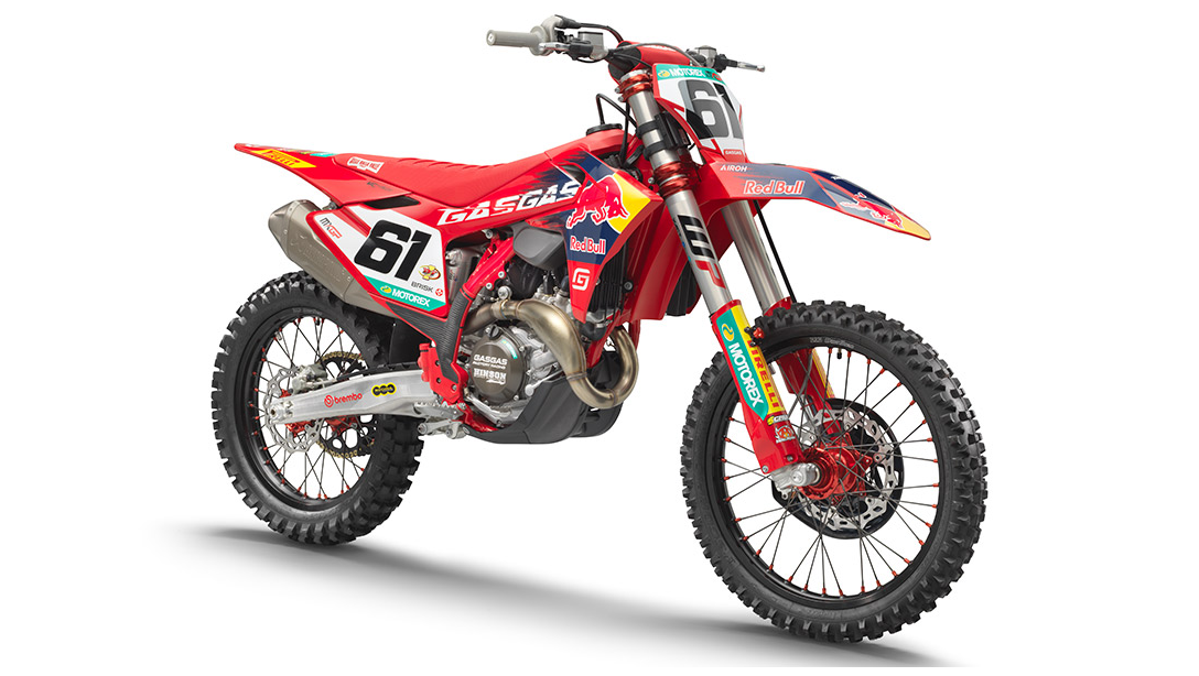 Vue de profil de la GASGAS MC 450F Prado Edition 2026 sur piste