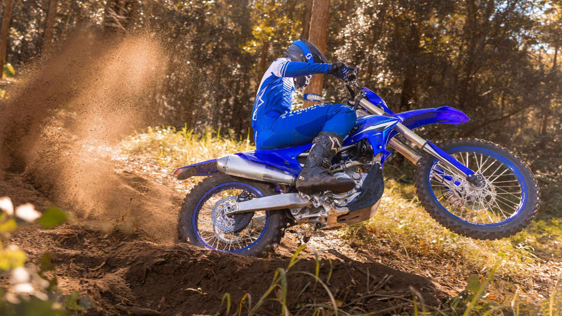 Yamaha WR450F sur chemin forestier