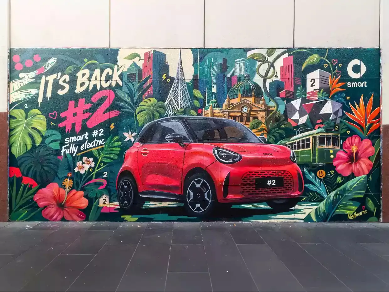Fresque colorée avec un design de la smart #2 à Melbourne