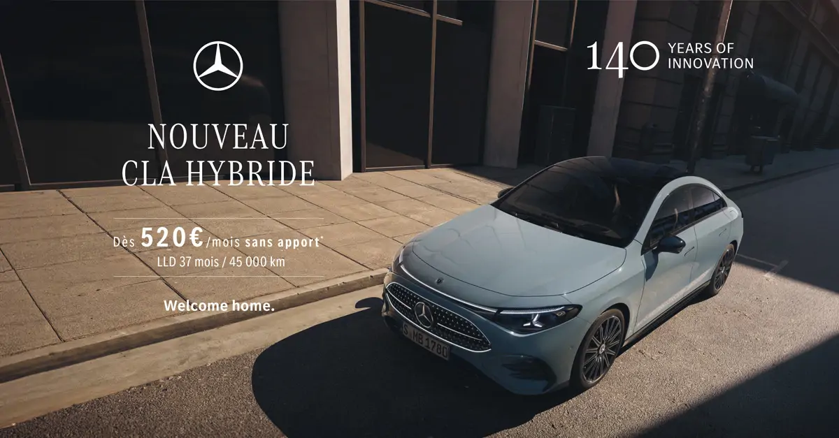 Profitez du Nouveau Mercedes CLA Hybride à partir de 520€/mois* sans apport