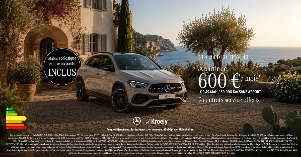 Découvrez le Mercedes GLA 200D Edition 140 à partir de 600€/mois* !
