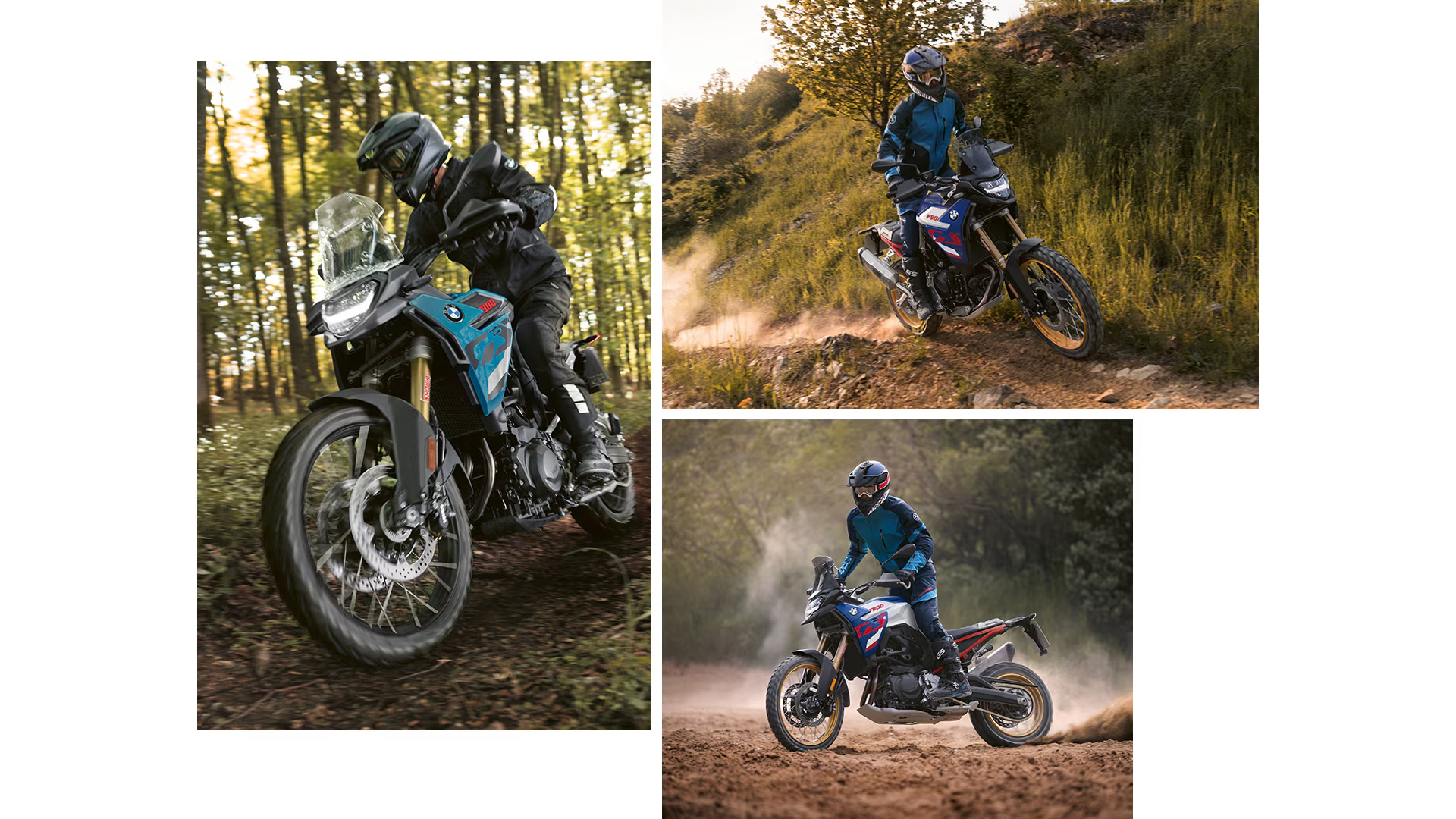 BMW F 900 GS sur route sinueuse, vue dynamique