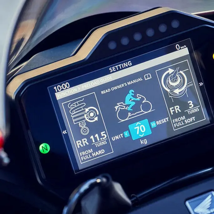 Honda Fireblade stationnée en extérieur, vue de profil
