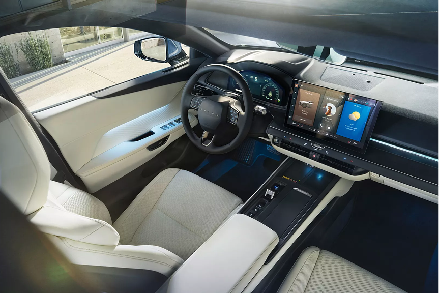 Vue avant de la Lexus ES 2026 en finition hybride sur route