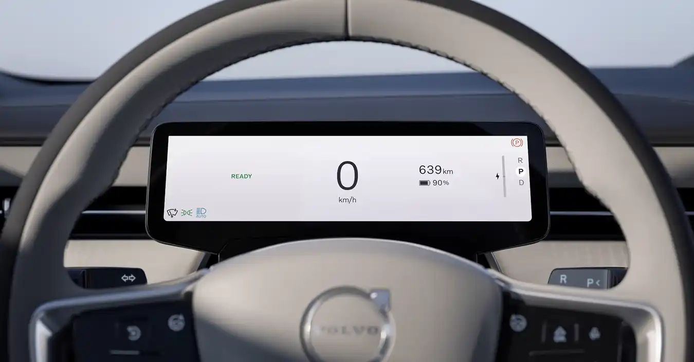volant et compteur digital de la berline Volvo ES90